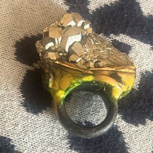 ADINA MILLS Unique PYRITE Green Statement Ring